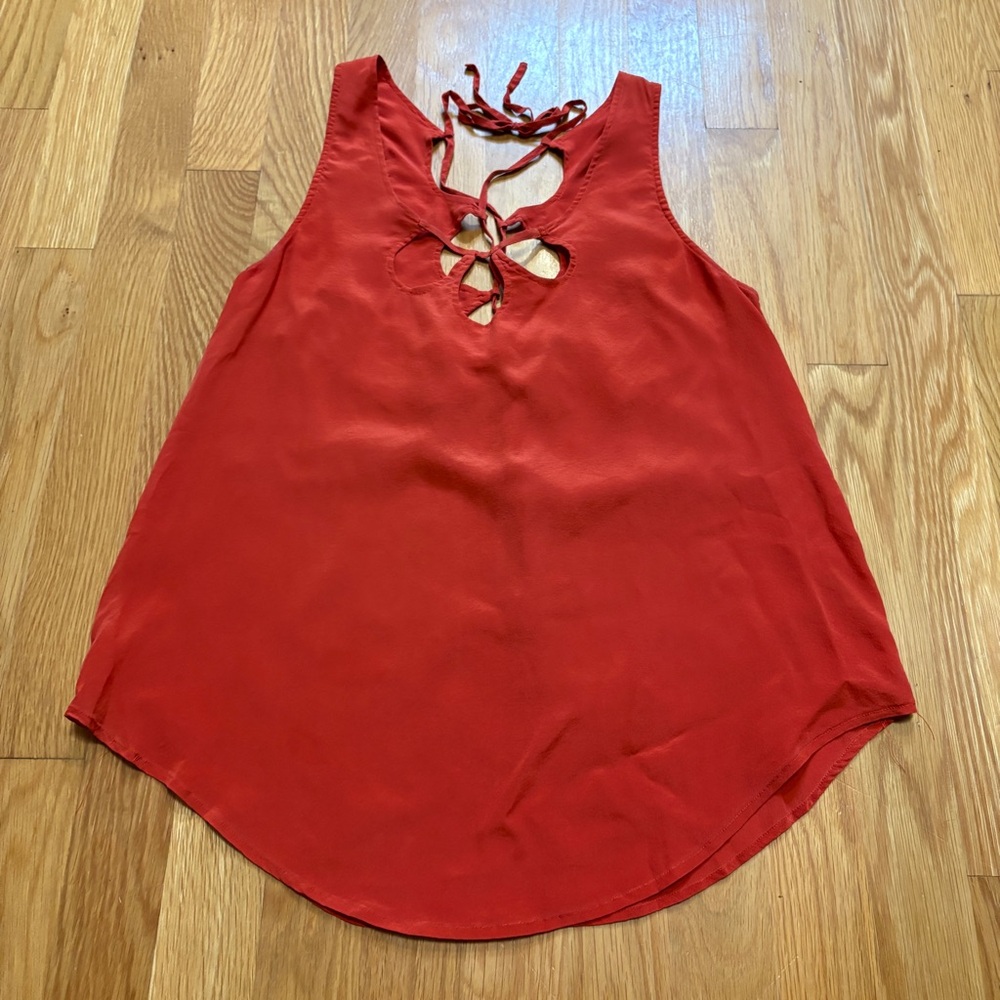 Ecote 100% Silk Boho Indie Twee Top Blouse Women’s M Laceup Back Red Cottagecore